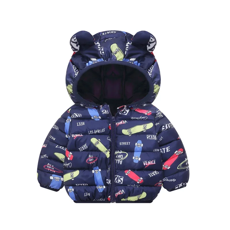 Boys New Down Jackets Children Cute Hooded Coat 2-6 Years Girls Warm Cartoon Clothing Spring Autumn Kids Print Parka Outerwear