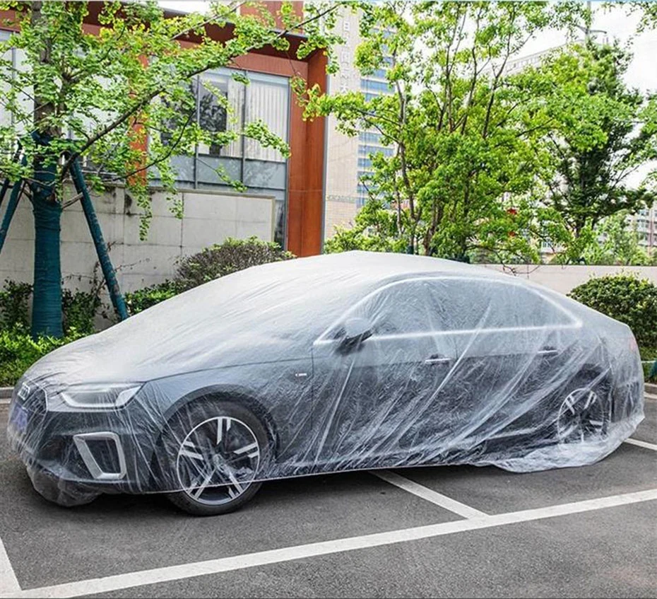 Universelle Einweg-Autoabdeckung Transparente Regenfeste Staubdichte Plastik-PE-Folie Lackschutzabdeckung für Fahrzeuge – Detail 3