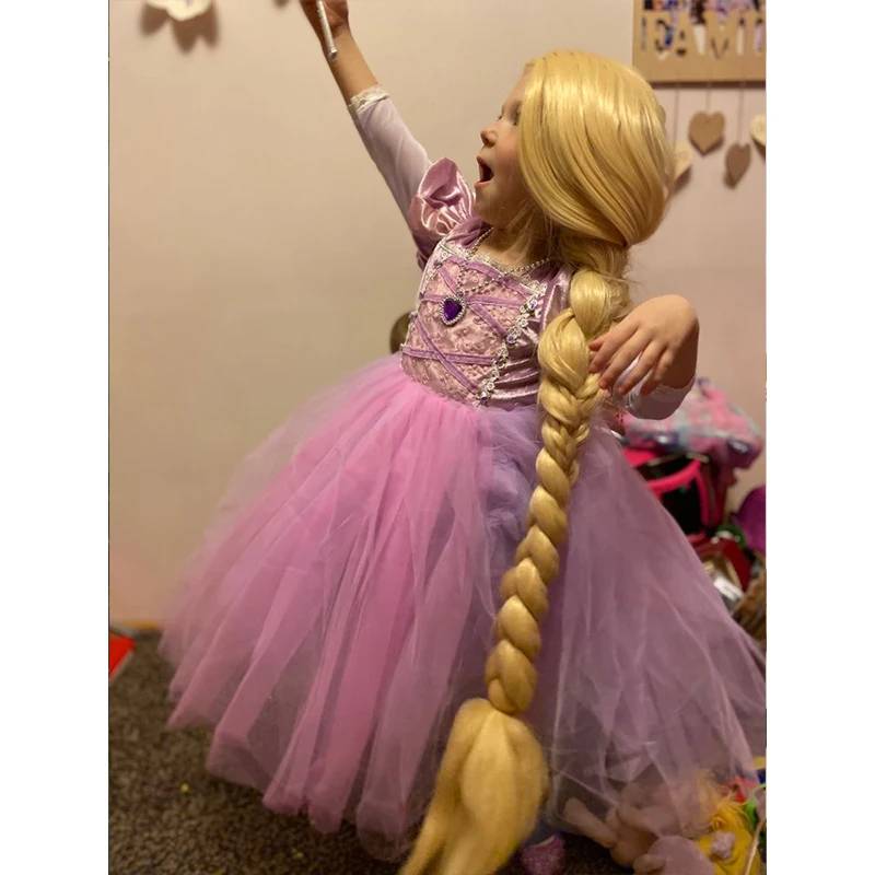 Fancy Girl Princess Rapunzel Wig Children's Birthday Party Halloween Disguised Child Little Mermaid Elsa Aurora Snow White Hair 4