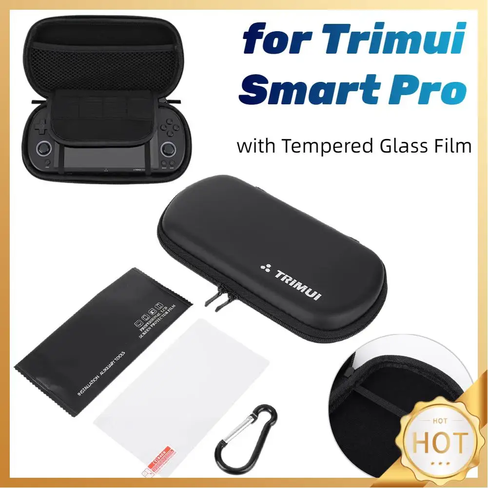TRIMUI SMART PRO Hard EVA Carrying Case with Tempered Glass Film EVA Protective Case Shockproof for Trimui SMART PRO Handheld Game Console