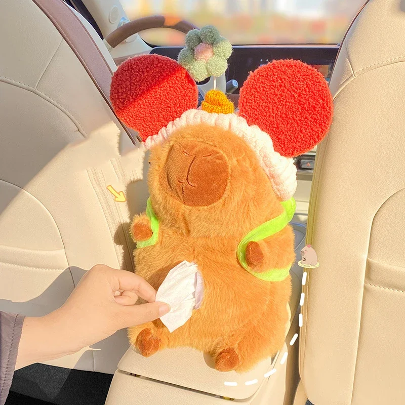 27cm Car Trash Bins Cute Capybara Tissue Box Interior Trash Car Storage Bucket Female Umbrella Key Phone Storage Box