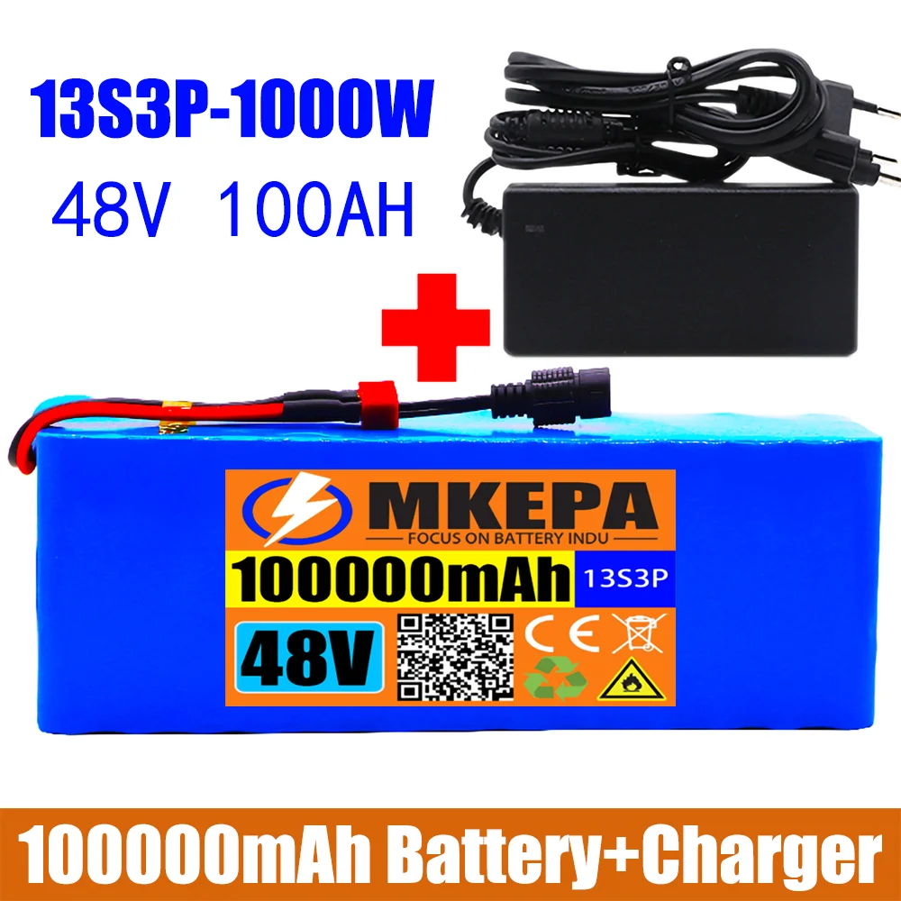 13S3P 48V 100000mAh Lithium-ion Battery Pack 100Ah 1000W for 54.6V E-bike Electric Bicycle Scooter with BMS | Электроника