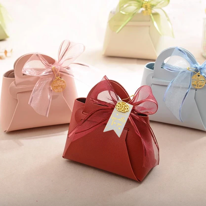 Leather Gift Bags Bow Ribbon Packaging Bag Wedding Favour Distributions Bags  Eid Mubarak Candy Packaging Box Mini Handbag - Temu