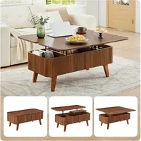 3-in-1 Coffee Table Converts to Dining Table, Walnut Oval Wooden Table with Storage for Small Spaces, Partial Assembly Required 3