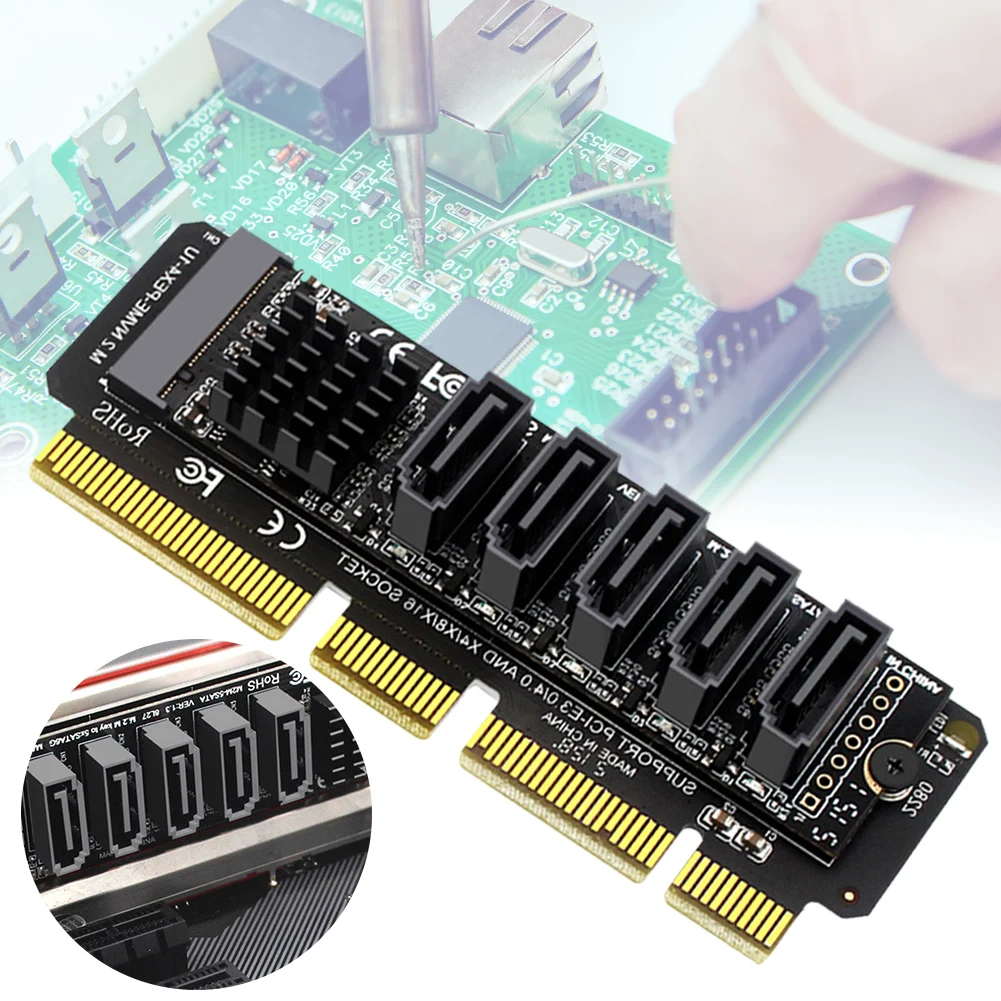 

Адаптер M.2 NVME на 5 портов SATA3.0, адаптер M.2 NVME PCIE X4 X8 X16 на SATA3.0, адаптер карты Plug and Play M.2 на SATA3.0, адаптер