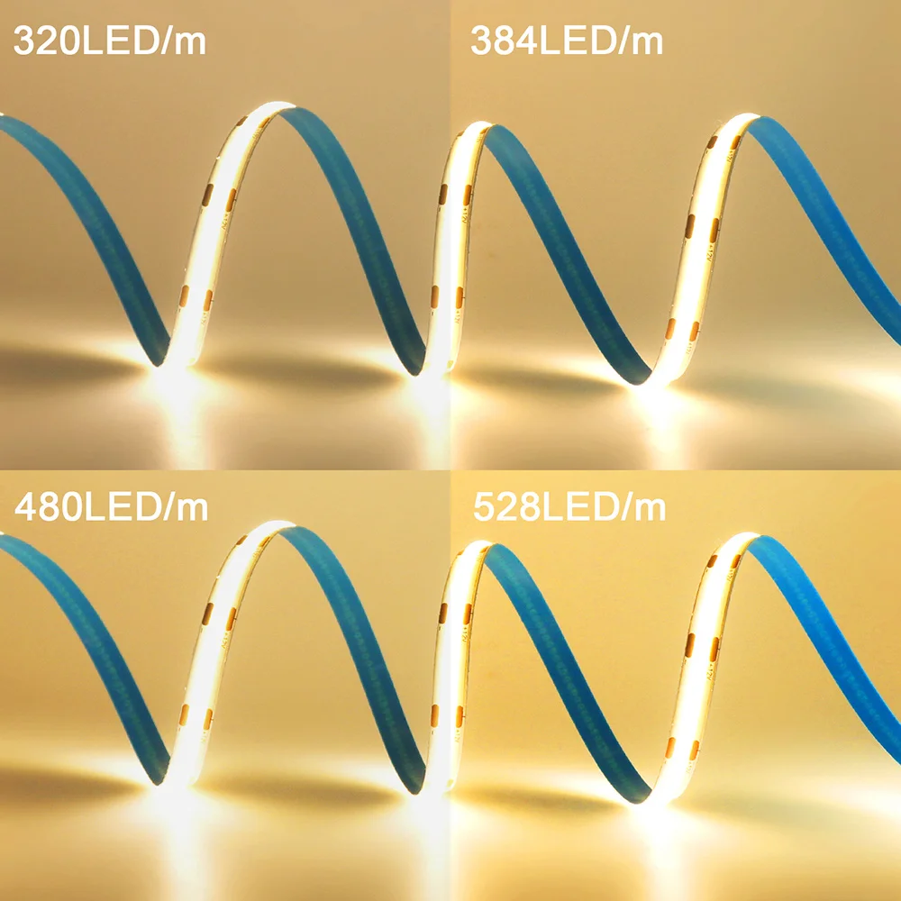 12V 24V COB LED Strip Light 320 480 528 LEDs Flex Tape High Density Linear Lighting Warm Natural White 8mm PCB 0.5m 1m 2m 5m 10m 3