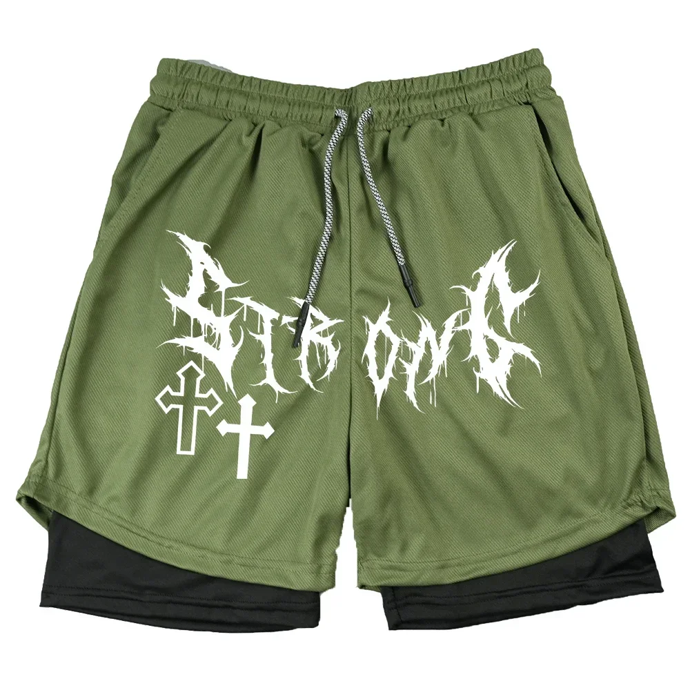 Men's double layered two in one shorts Gothic street shorts Breathable fitness jogging casual summer 4
