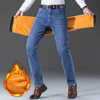 2024 hommes hiver classique affaires qualité célèbre marque polaire pantalon droit hiver thermique chaud en peluche Stretch jean 3