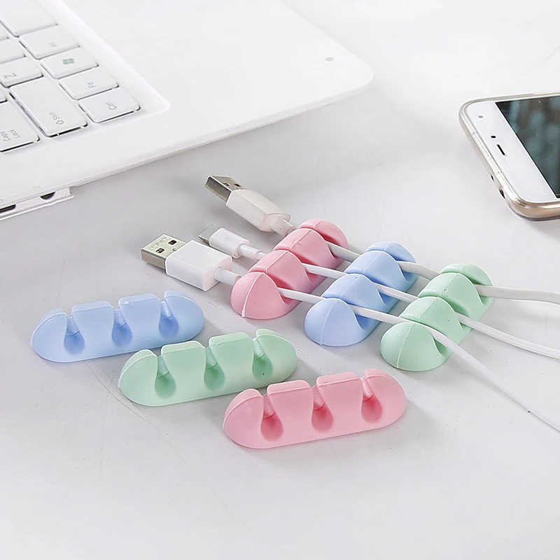 Silicone Cable Winder Self Adhesive Desktop Cable Holder Kawaii USB Charger Data Line Fixer Clips Desk Organizer Office Supplies