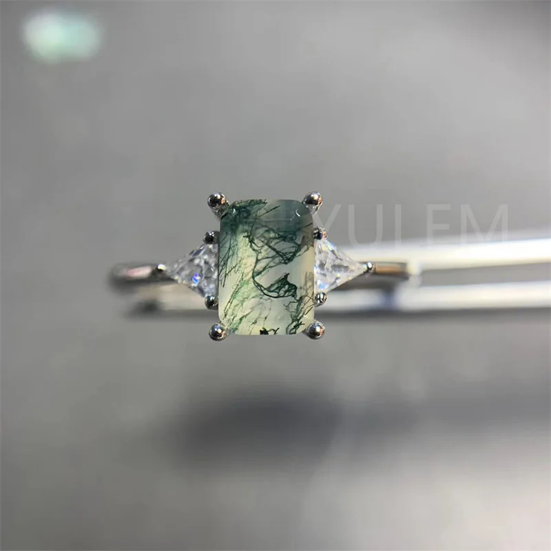 

Изогнутое Золотое кольцо YULEM 5x7 мм, квадратные обручальные кольца из натурального Моха и агата, Серебряный Восстанавливающий подарок