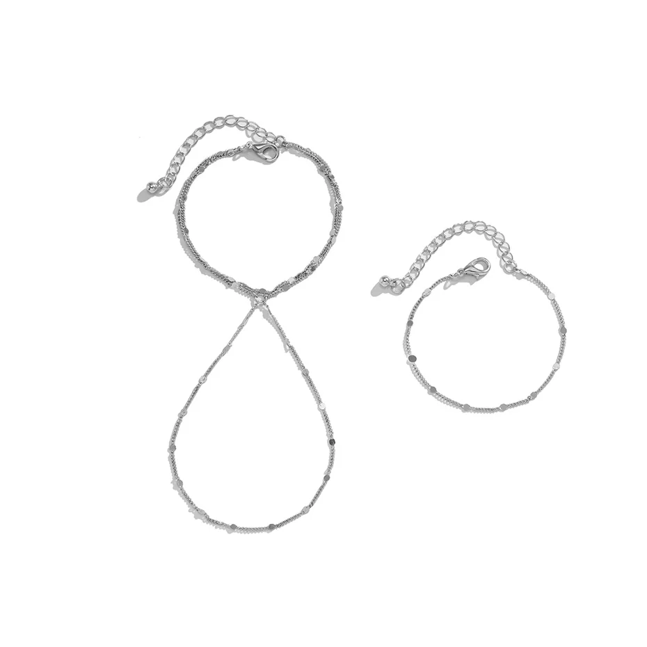Mehrschichtige Vintage verbundene Fingerring-Armbänder für Frauen, einfache Kugelperlen, Gliederketten, Handgeschirr, Armreifen, Party-Schmuck – Detail 13