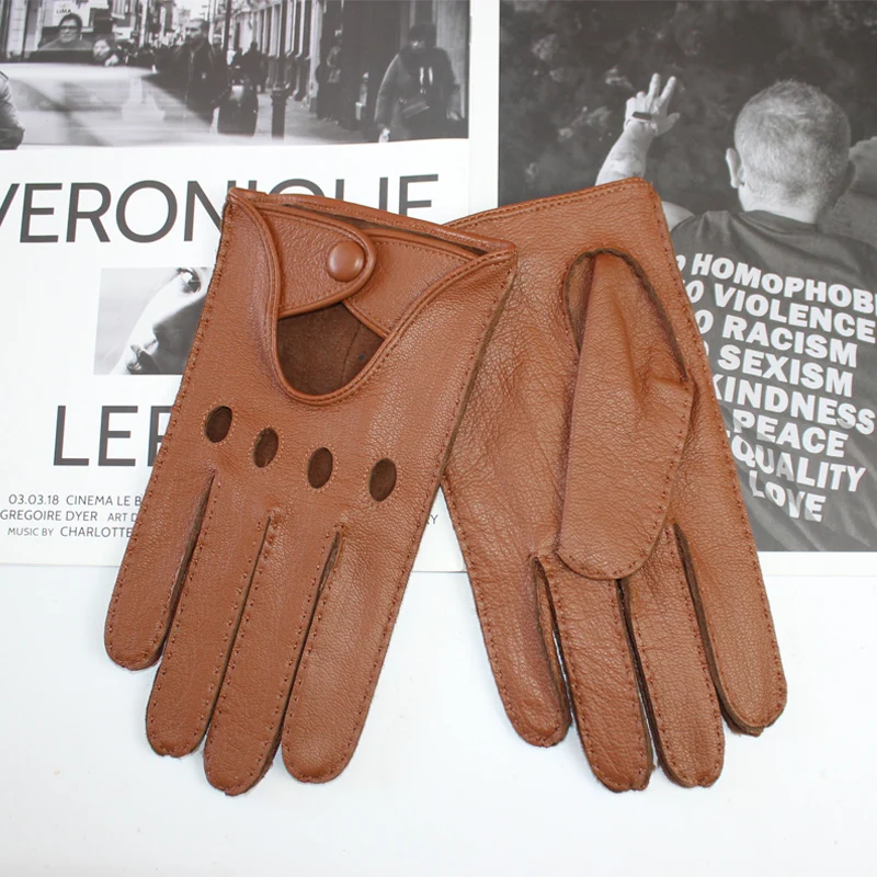 New Men's Deerskin Driving Gloves Thin Single Leather Unlined Leather Fashion Classic Black Driver Gloves