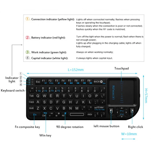 Riitek Rii X1 2.4G Mini Wireless Keyboard with Touchpad Mouse, Lightweight  Portable Wireless Keyboard Controller with USB - Micro Center