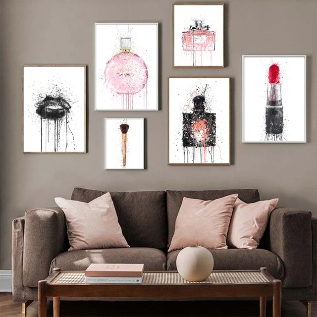  Perfumes High Heels Champagne Lipstick art print Lipstick  Sketch Red Lips Fashion Illustration Fashion Wall Art Wall Prints Home Decor  Poster At Home Modern Art of watercolor painting : Handmade Products