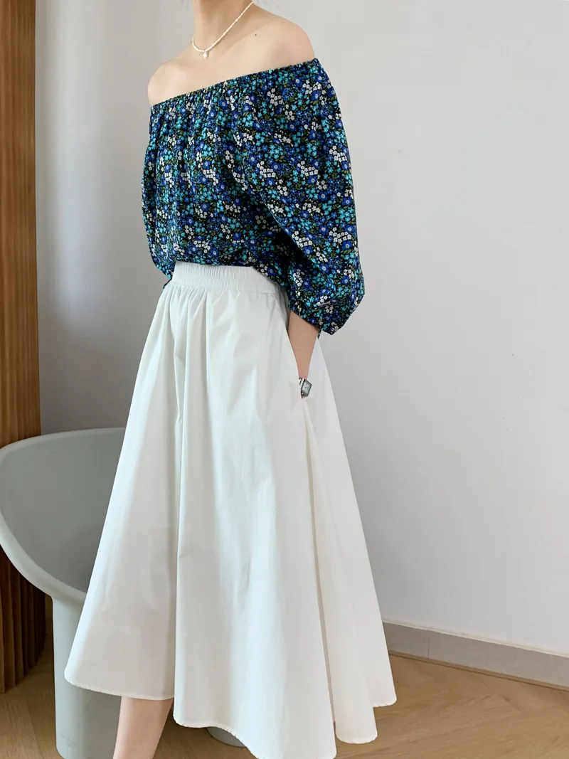 Women Summer Cotton Blend White Skirt Stretch High Waist Solid Color Boho Women A-Line Skirt Femme Faldas Jupe Saia tartan skirt