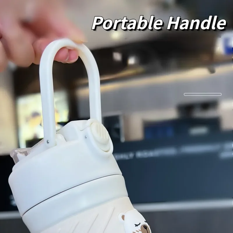 450ml Cute Coffee Thermos Cup Stainless Steel 304 Mug Girls Fashion Coffee Cup with Straw Portable Water with Straw
