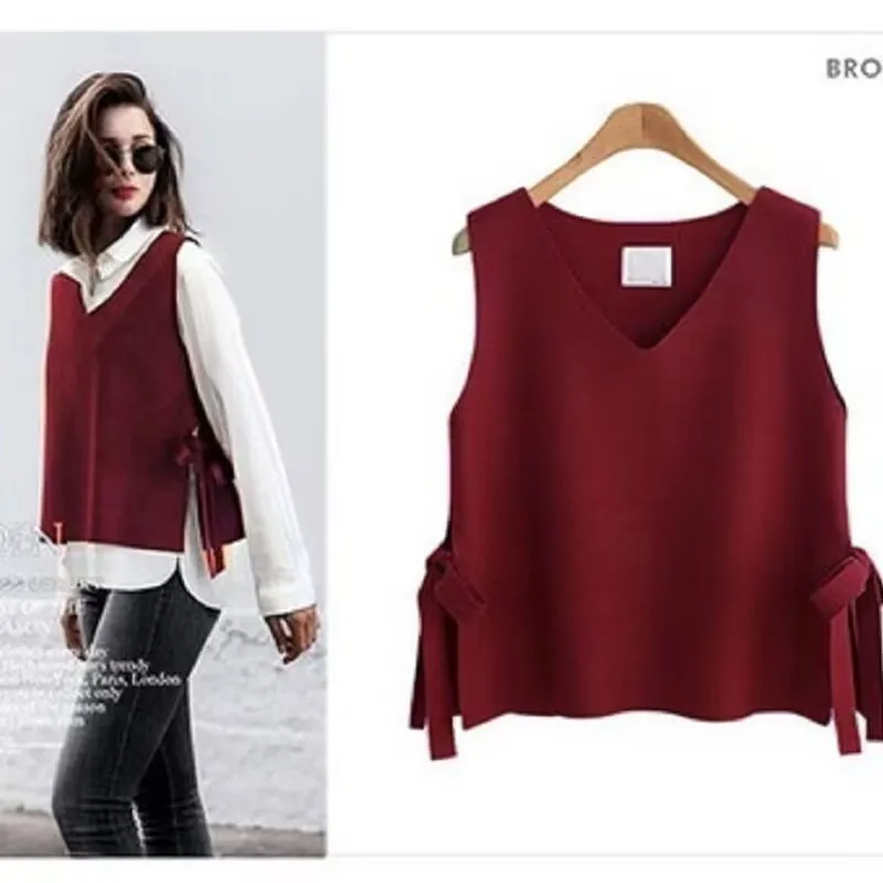 

Knitwear tops traf 2024 women short women's vest korean reviews many popular clothes wool knit vest belt wild outerwears sweater