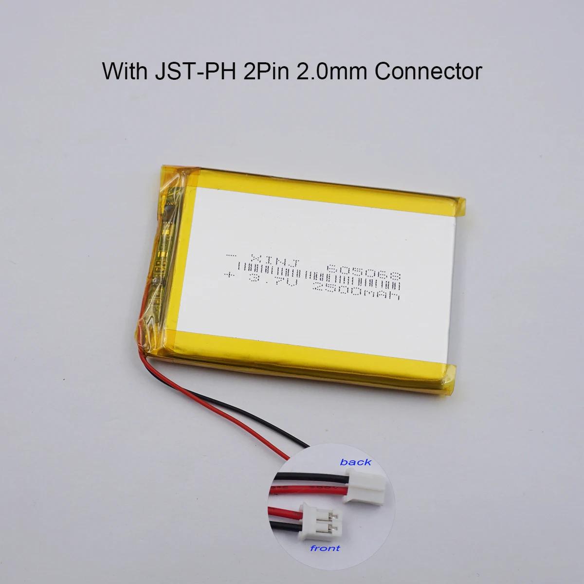 

3.7V 2500mAh 9.25Wh Rechargeable Li-Polymer LiPo Li Battery 605068 JST-PH 2.0mm 2Pin Connector For GPS Car Camera MID Tablet PC