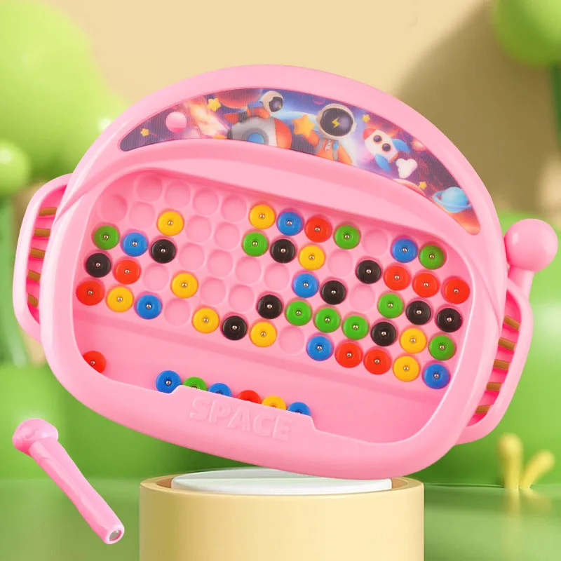 Montessori Colorful Bead Board Game Sensory Toys Educational Magnetic Drawing Board Set With Beads Pen for Kids Boy Girl Gift