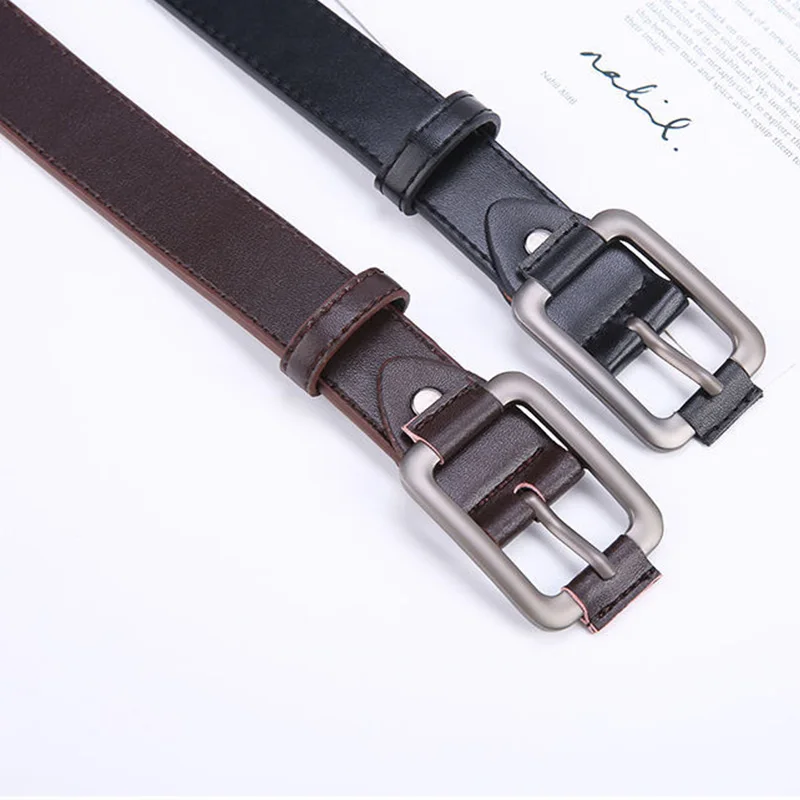 New Rectangle Pin Buckle PU Leather Belt For Men Women All-match Black Adjustable Long Waist Belts Unisex Jean Pants Straps