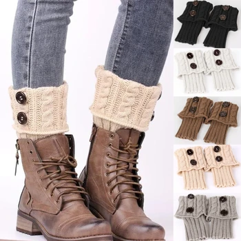 여성용 크로셰 부츠 레그 워머, 부츠 커버, 따뜻한 양말, 부츠 토퍼, 각반, 양모 양말, 튀김 반죽 트위스트, 단색