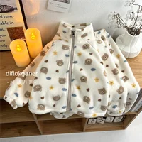 Kids Thick Fleece Sets Winter Plush Warm Cartoon Pajama Suits Girls Boys Long Sleeve Home Wear Outfits Children Clothes 1-10Y