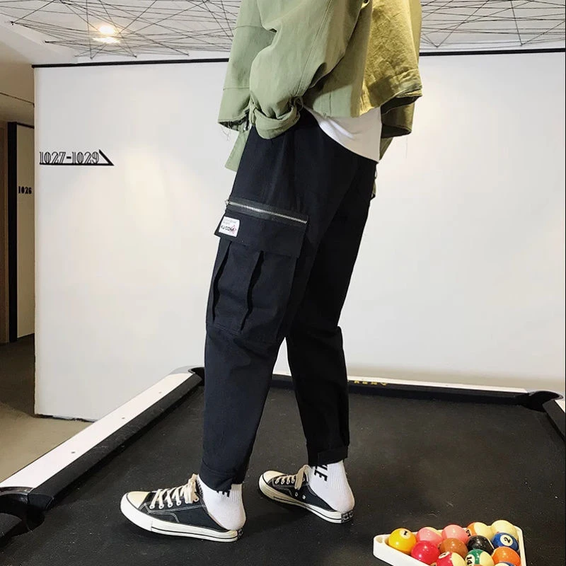 Spring Autumn Elastic Waist Drawstring Loose Casual Harem Cargo Pants Male Trend Fashion Solid Color All-match Trousers Hombre