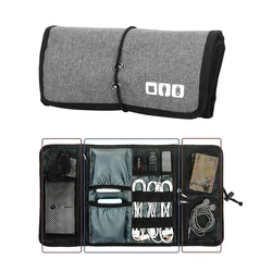 Compact Travel Tech Organizer - Roll - Up Pouch for Electronics and Accessories (Grey)
