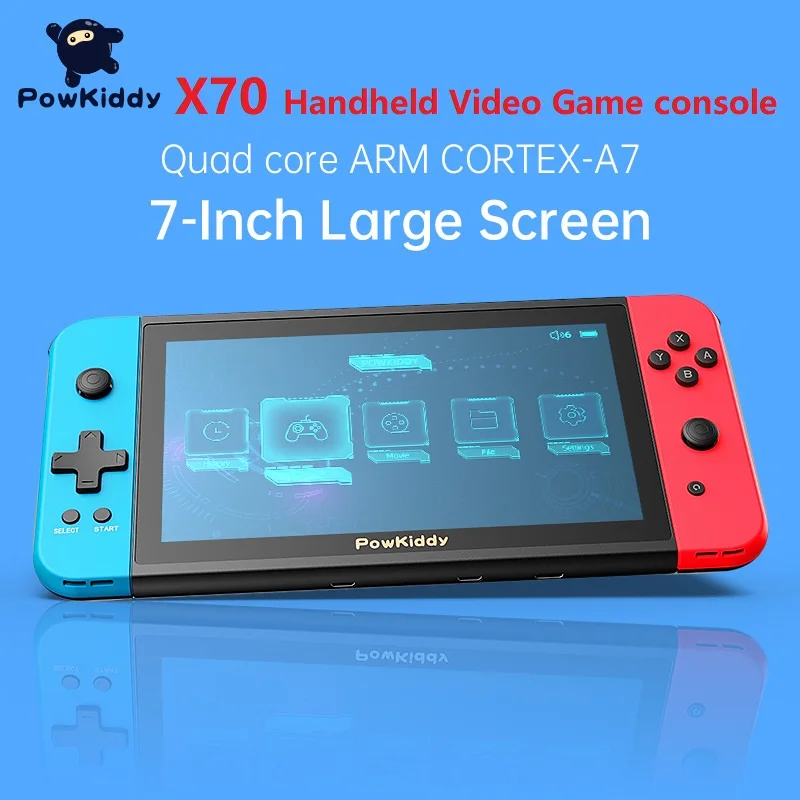 

POWKIDDY X70 2023 New Portable Retro Game Console 7-inch HD Screen TV Double Players 19 Simulators Handheld Video Game console