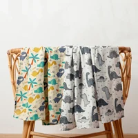 HappyFlute New Combined Cute Dinosaur Print 120*110CM Bamboo Cotton Fabric Wrap Newborn Multi-function Swaddle Sleeping Blanket