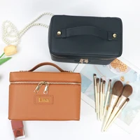 Customized name pu leather cosmetic bag with zoned storage and large capacity toiletry bag for autumn and winter new products 2