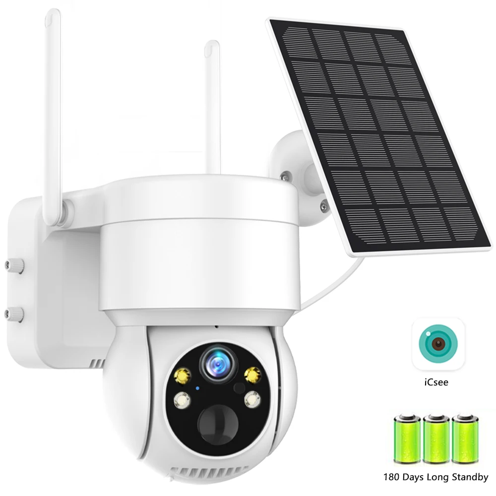 2MP WiFi PTZ Camera Outdoor Wireless Solar IP Camera HD Built-in Battery Video Surveillance Camera Long Time Standby iCsee APP