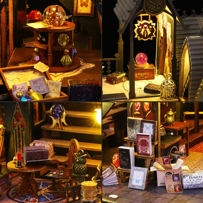 책장 장 3D 나무 퍼즐 북엔드 DIY 북 구석 키트, 성인용 조명 DIY 모델 키트