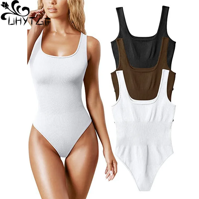 

Seamless Sculpting Bodysuit Shapewear Women Square Neck Tummy Control Thong Body Shaper Sexy Ribbed Tank Tops Slim Jumpsuit 579