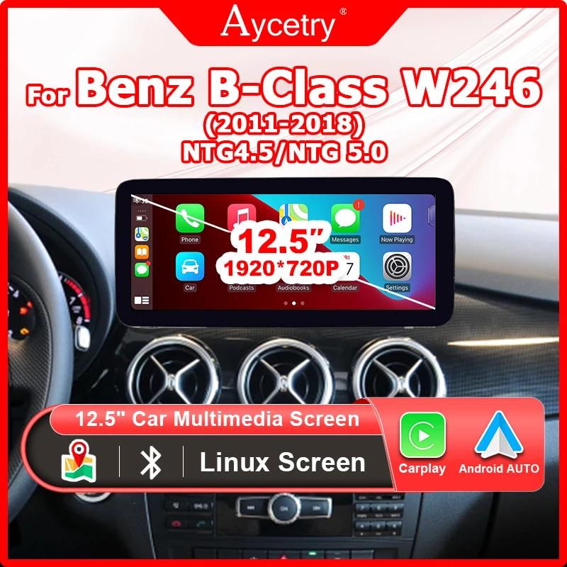 Auto Radio Drahtlose Carplay Android Auto 12,5 "Linux Multimedia Bildschirm Für Mercedes Benz B-Klasse W246 B180 B200 b220 2011-2018