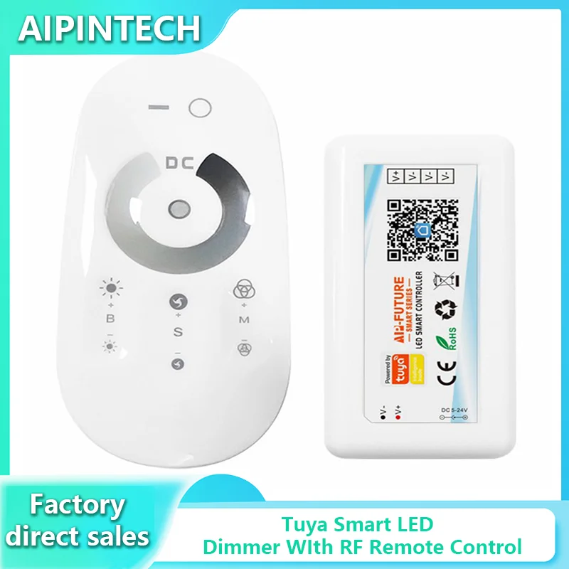 tuya wifi smart led dimmer controller single color rgb 2 4g rf touch remote app control dc5 24v aipintech led dimmer dc5-24v 2.4g rf remote control mono single color strip light smartlife app wifi led dimmer controller