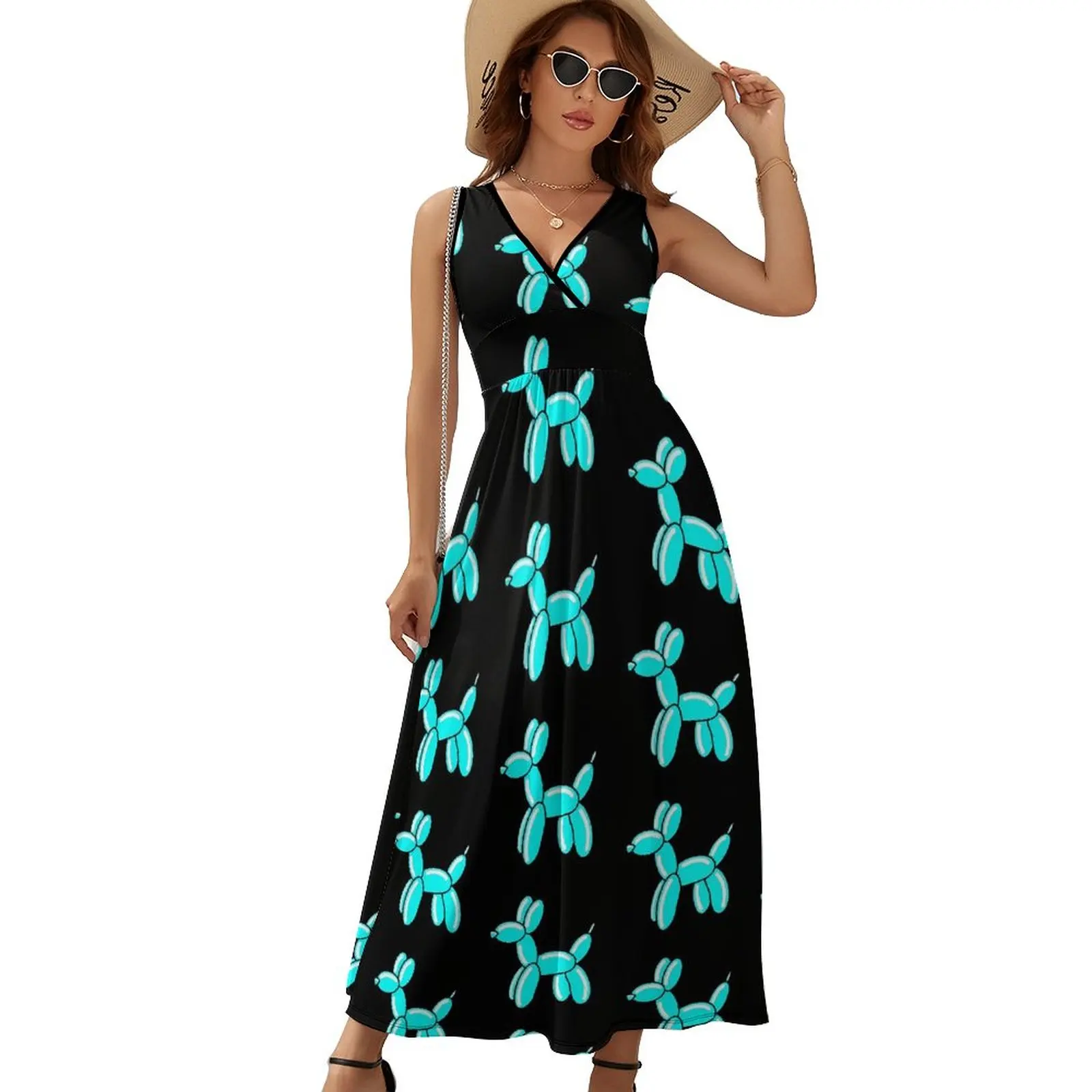 

Женское длинное платье в стиле бохо, голубое пляжное платье с воздушными шарами и принтом животных, Макси-платье кавайного дизайна, идея для подарка