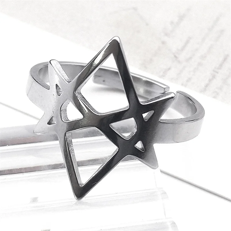 Unicursal Hexagramm Edelstahl Ringe Für Männer Frauen Silber Farbe Thelema Heilige Geometrie Ring Amulett Spirituellen Schmuck RS06