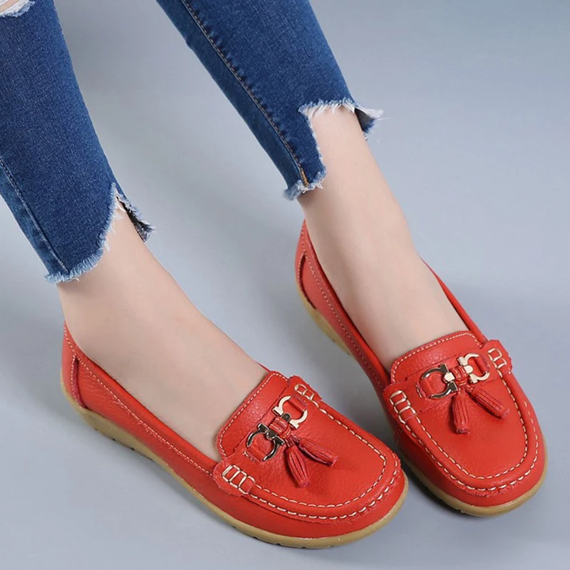 Spring Women's Shoes Fashion Casual Shoes Genuine Leather Elegant Women's Low Heel Shoes Brand Women's Flat Shoes Sports Shoes
