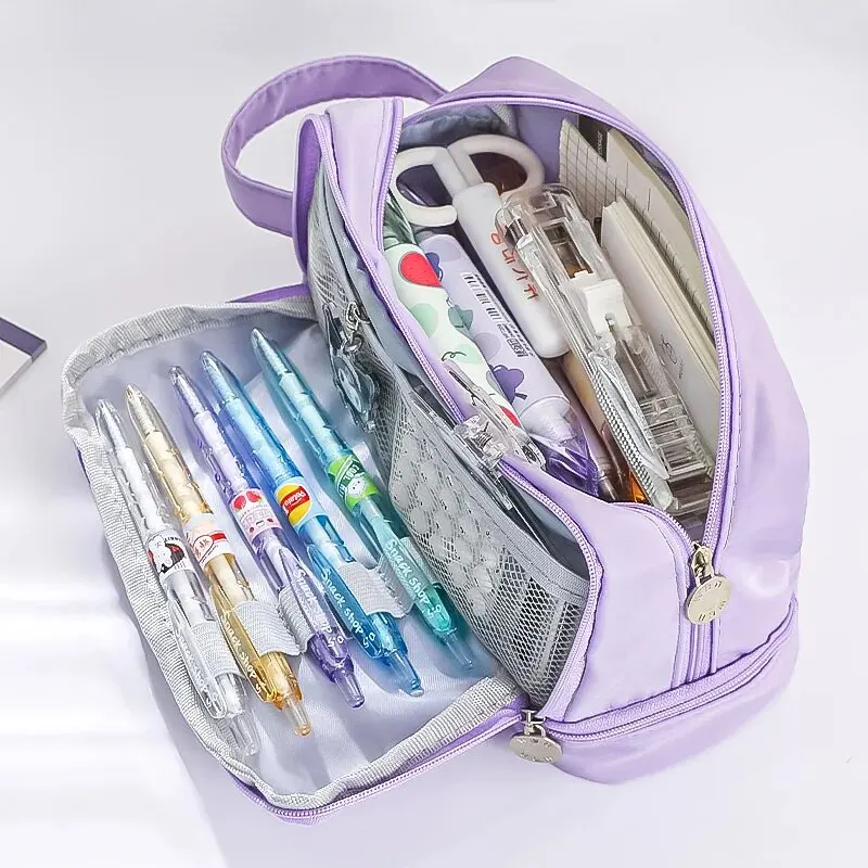 pencil case Pencil Case Double Layers Large Capacity Classification Storage Waterproof Canvas School Makeup Bag Pencil Pouch Pen