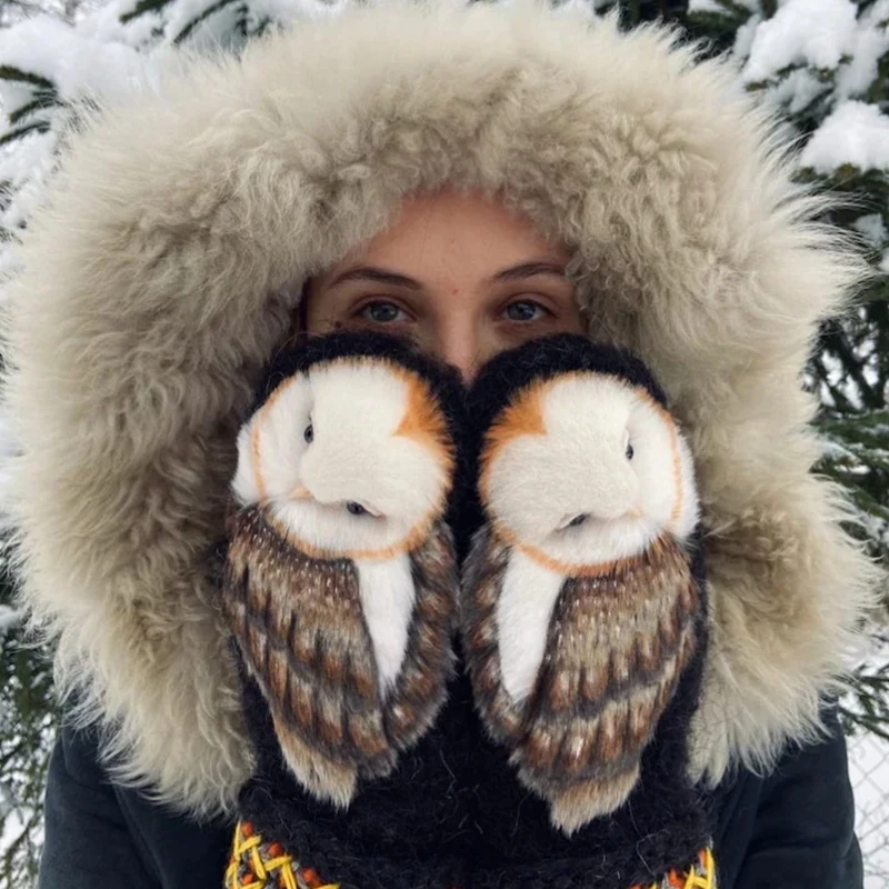 

Owl Knitted Warm Gloves For Winter Cute Hand Knitted Wool Nordic Mittens With Owls