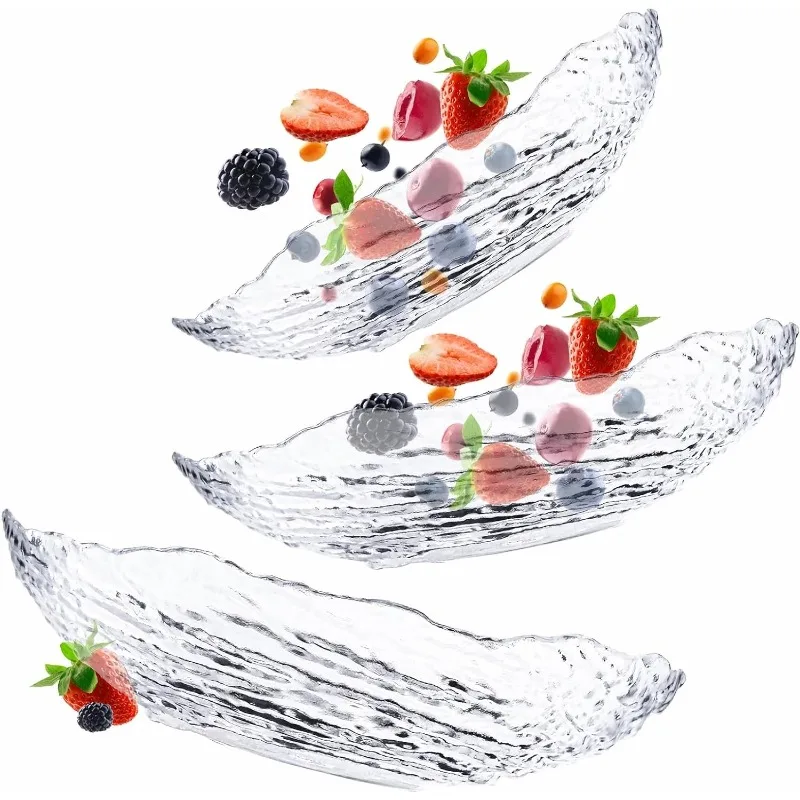 Glass Serving Bowls Set of 3 Space-saving Nesting Bowls Decorative Centerpiece Set, Kitchen Serving Bowls for Salad