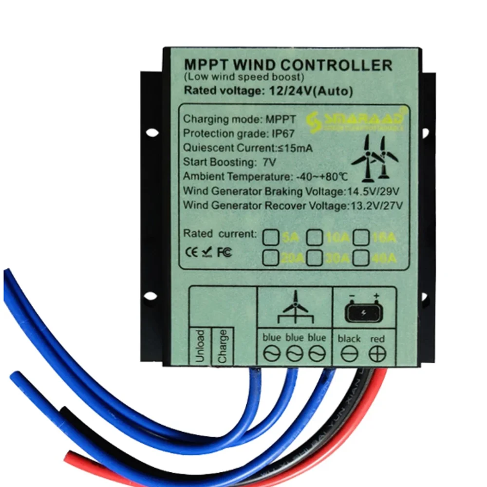 

100w- 1000W Waterproof MPPT Wind Turbine Charge Controller 10A 20A 30A 40A Low Wind Speed Regulator Voltage Boost 12V 24V 48V