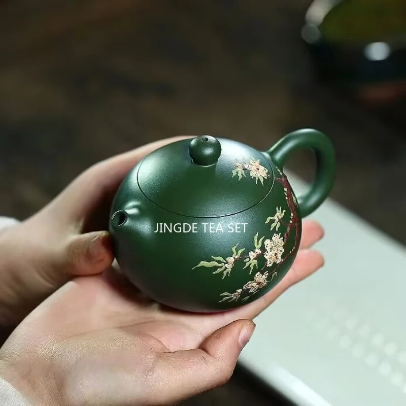 200ml Yixing purple clay peach blossom teapot mineral green clay, Xishi filter teapot business Tea set