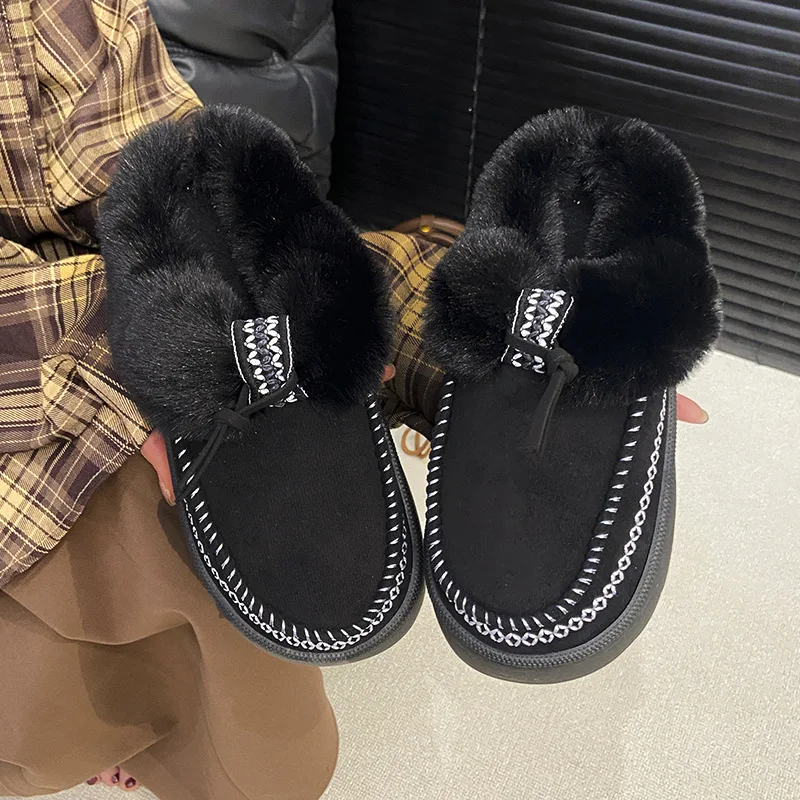 Women's Winter Thick Bottom Anti-slip Fleece Lined Full Cover Heel Cotton Slippers Warm Plush Snow Boots New 2025 Model