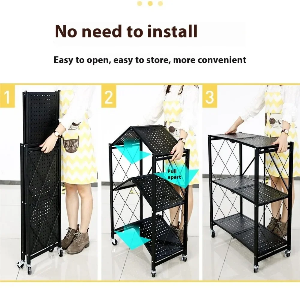 Kitchen Storage Rack storage rack folding shopping cart kitchen storage cart No Installation Multi-layer Folding Mobile Organize Cart Multi Purpose Shelves