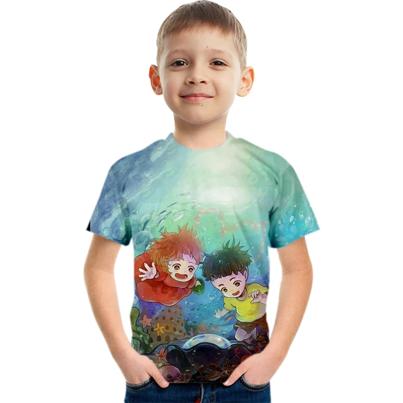 cute T-Shirts Japanese Anime T-shirt Kids Girls Clothes Spirited Away 3D Print T-shirt Tonari No Totoro Ponyo On The Cliff T Shirt teenager T-Shirts luxury