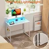 Small Folding Desk 31.5 Inch, Foldable Computer Desks with LED Lights and Monitor Stand, Work Portable Table 4