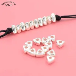 Genuine Real Pure Solid 925 Sterling Silver Beads 18k Gold Triangular Spacers Loose Bead DIY Jewelry Making Findings