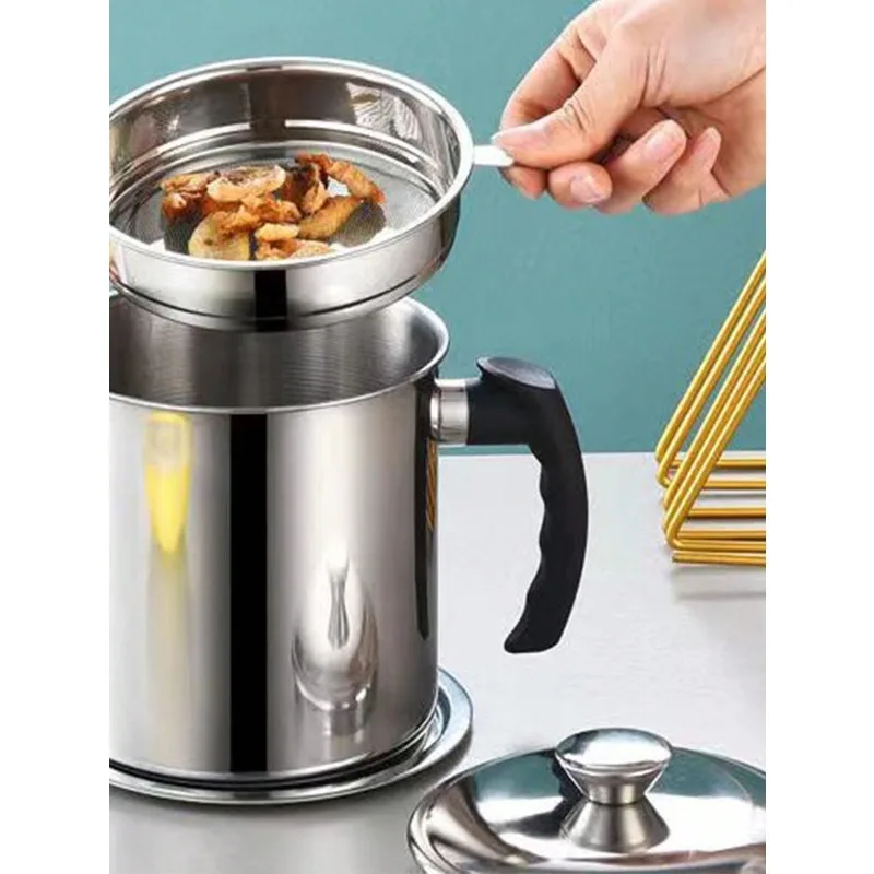 Stainless Steel Oil Dispensing Bowl with Filter Mesh&Heat-Resistant Handle-Easy-Pour Design for Kitchen Frying and Strain-Free